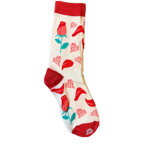 Valentines Day or Mothers Day Cream Red Pink Green Rose Crew Socks